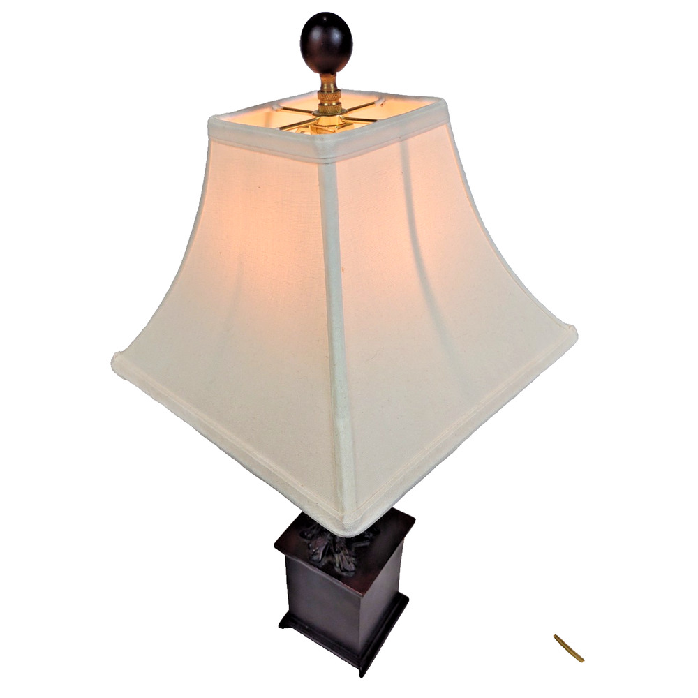 22" Vintage Bronze Parrot Parakeet Figural Table Lamp w Square Shade Square Base